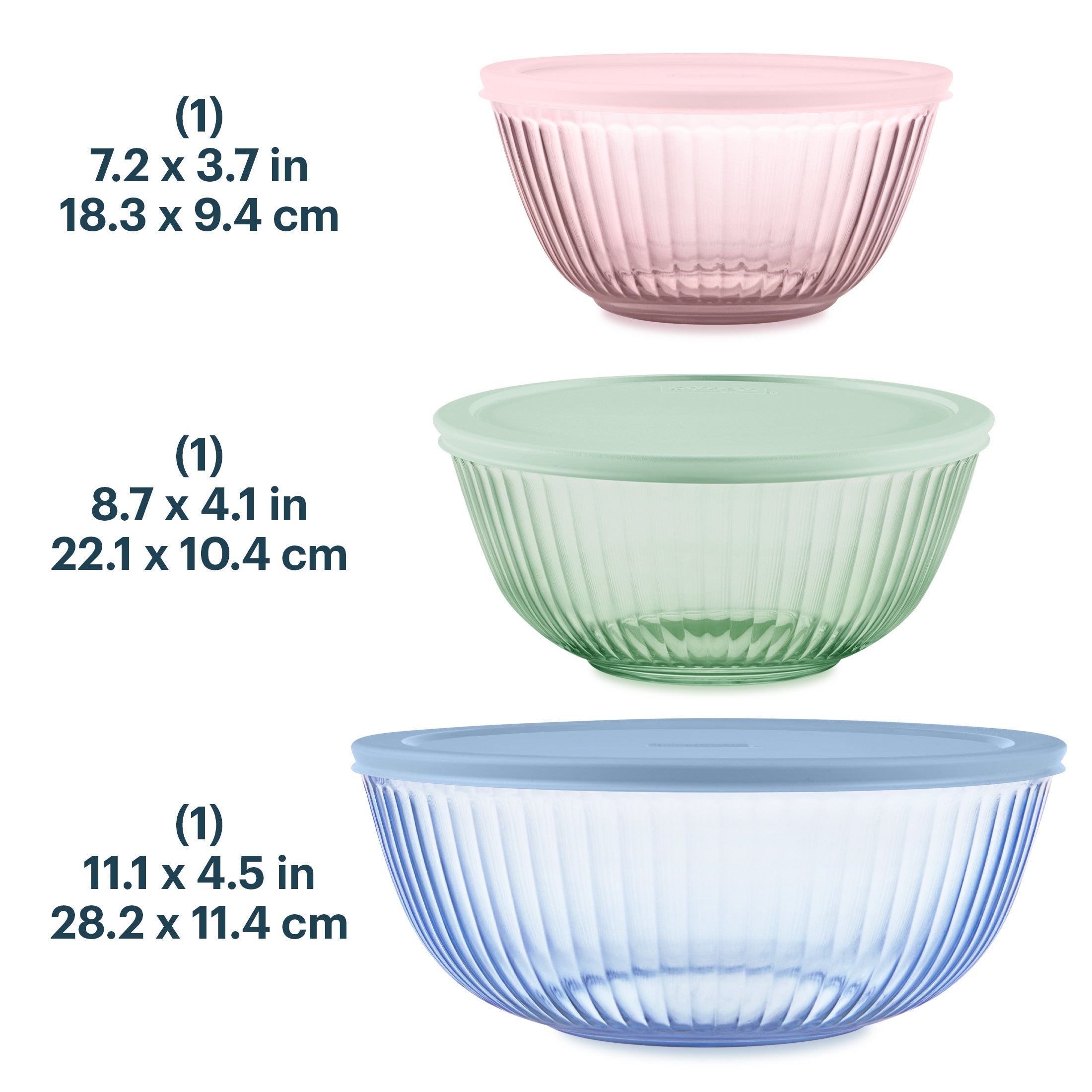 Pyrex? Sculpted Tinted Glass Mixing Bowls with Lids. 6-pc Set. Mixed Colors - Image 3