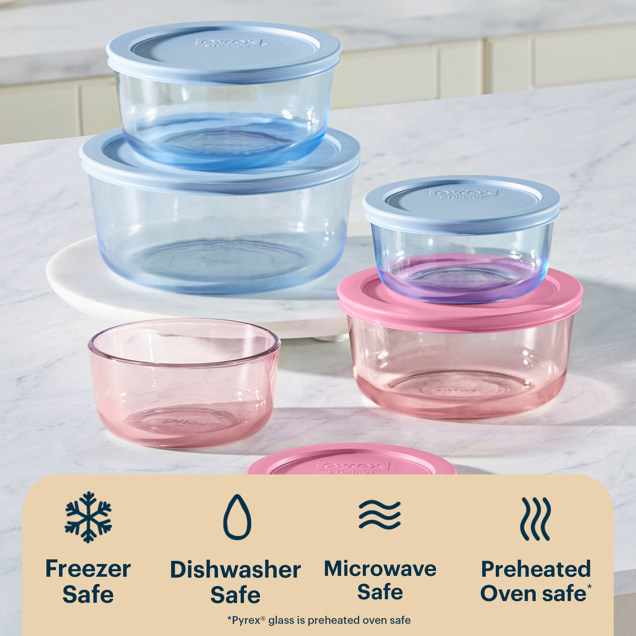 Pyrex® Simply Store® Tinted Glass Round Storage Containers. 10-pc Set. Mixed Colors - Image 4