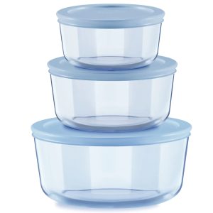 Pyrex® Simply Store® Tinted 6-piece Round Storage Set with Blue Plastic Lids