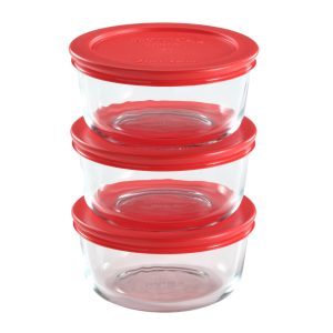 Pyrex? Simply Store? 6-piece Glass Food Storage Container Set with Red Lids