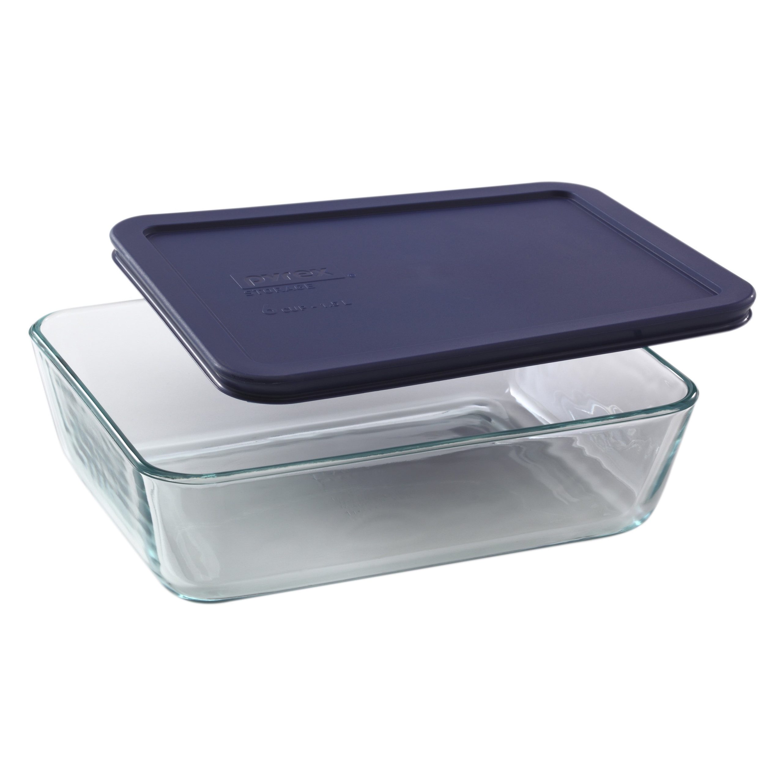 Pyrex? Simply Store? 6-cup Rectangular Glass Food Storage Container with Blue Lid