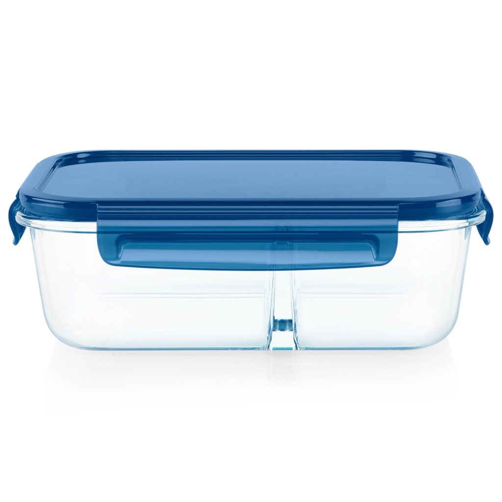 Pyrex? MealBox? 5.8-cup Divided Glass Food Storage Container with Blue Lid