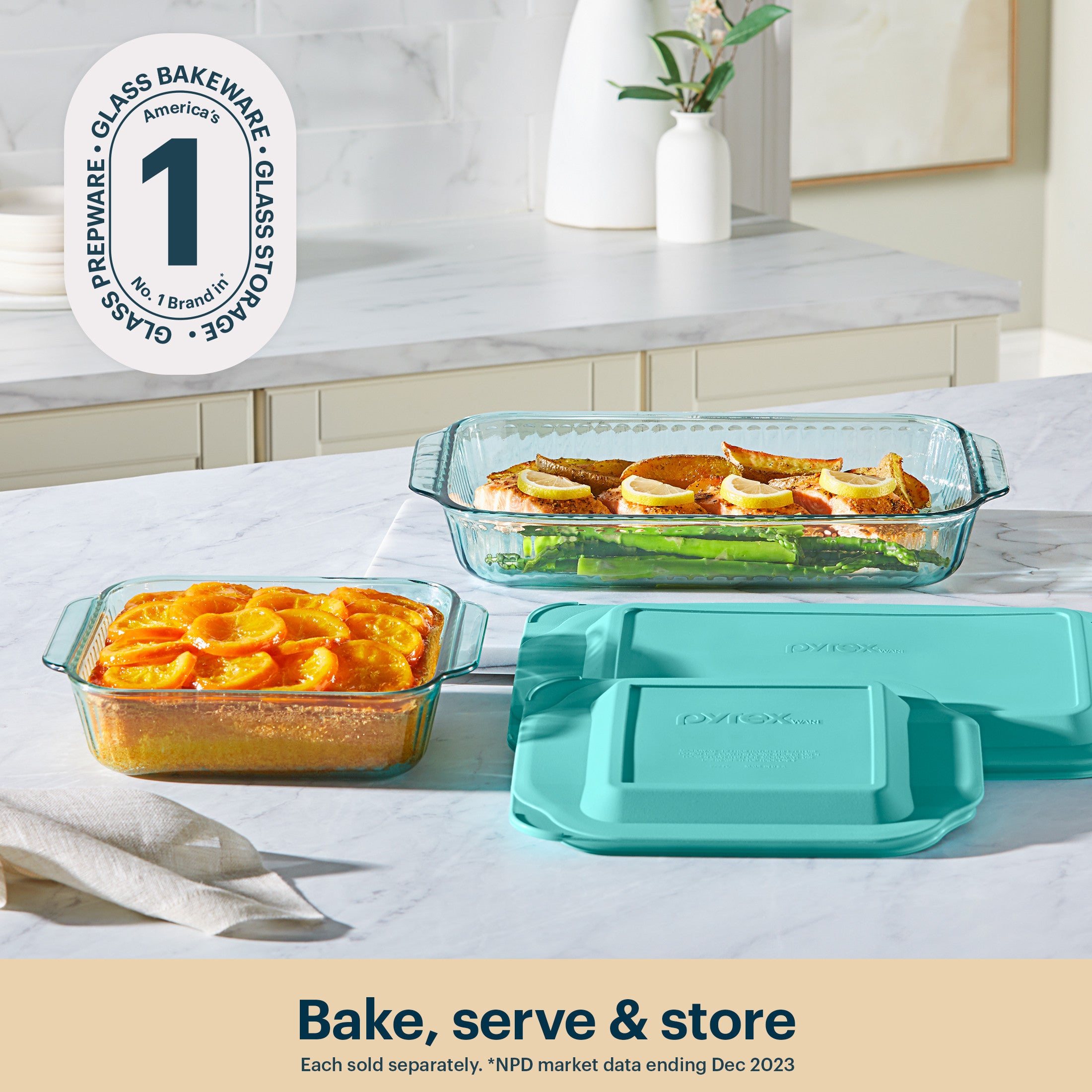 Pyrex Sculpted Tinted Glass 3QT Oblong Baking Dish with Lid. Aqua - Image 3
