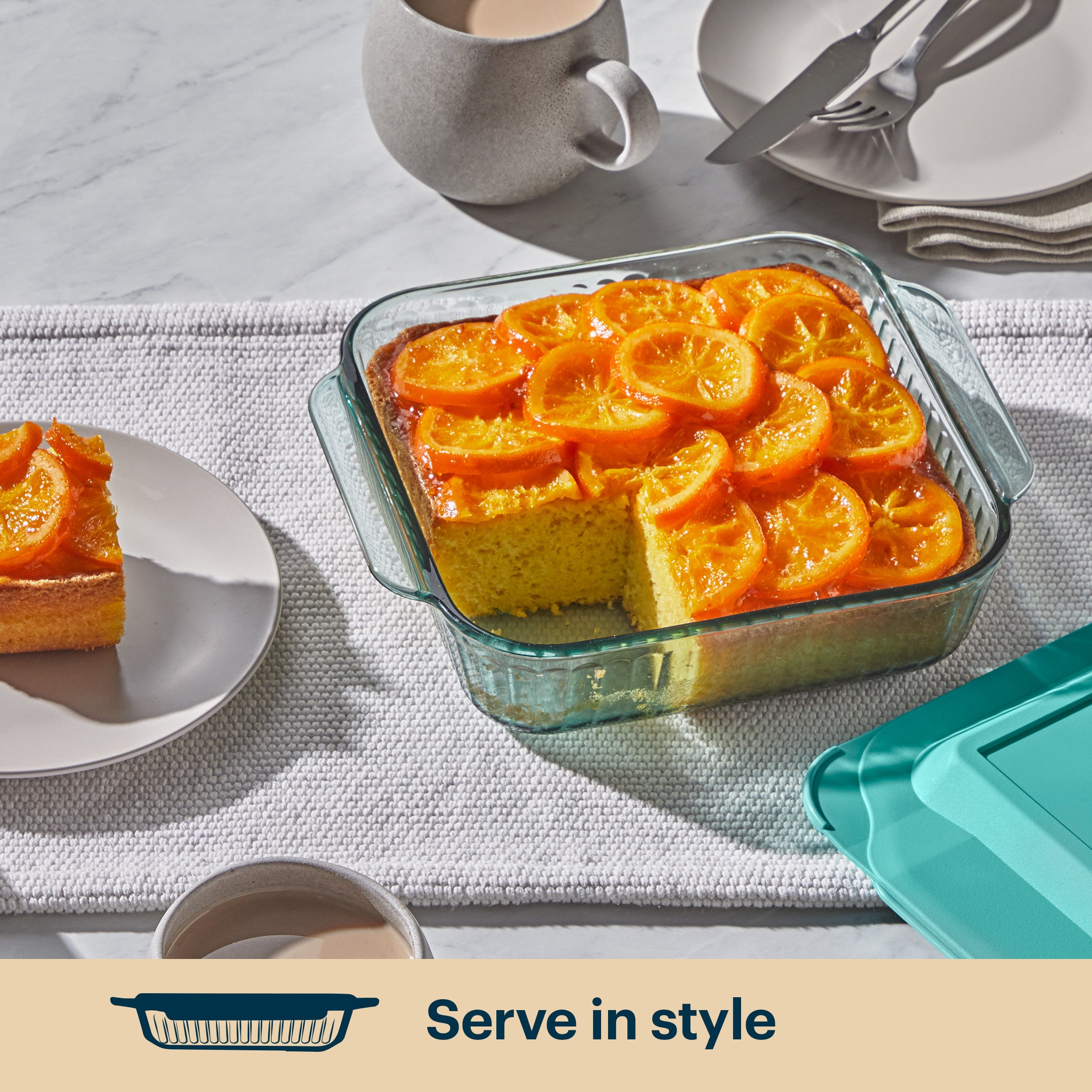 Pyrex® Sculpted Tinted Glass 8 Square Baking Dish with Lid. Aqua - Image 5