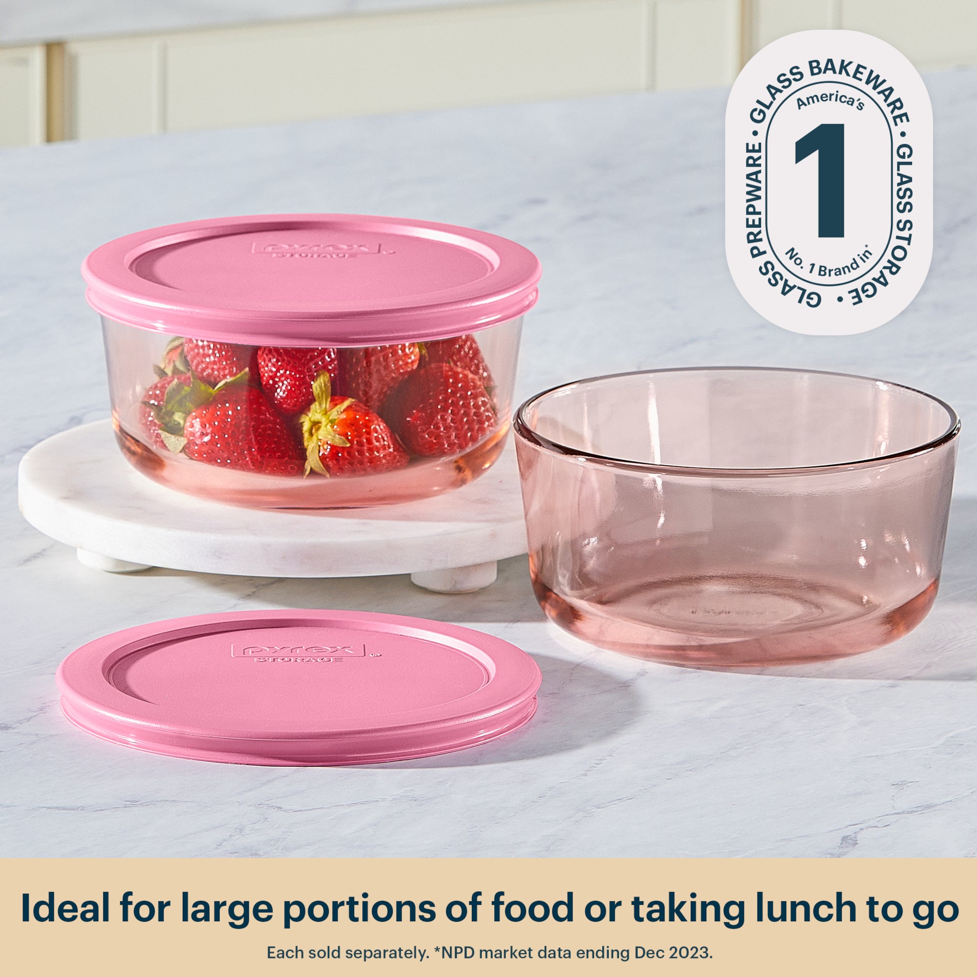Pyrex? Simply Store? Tinted Glass 4-cup Round Storage Container with Lid. Pink - Image 3