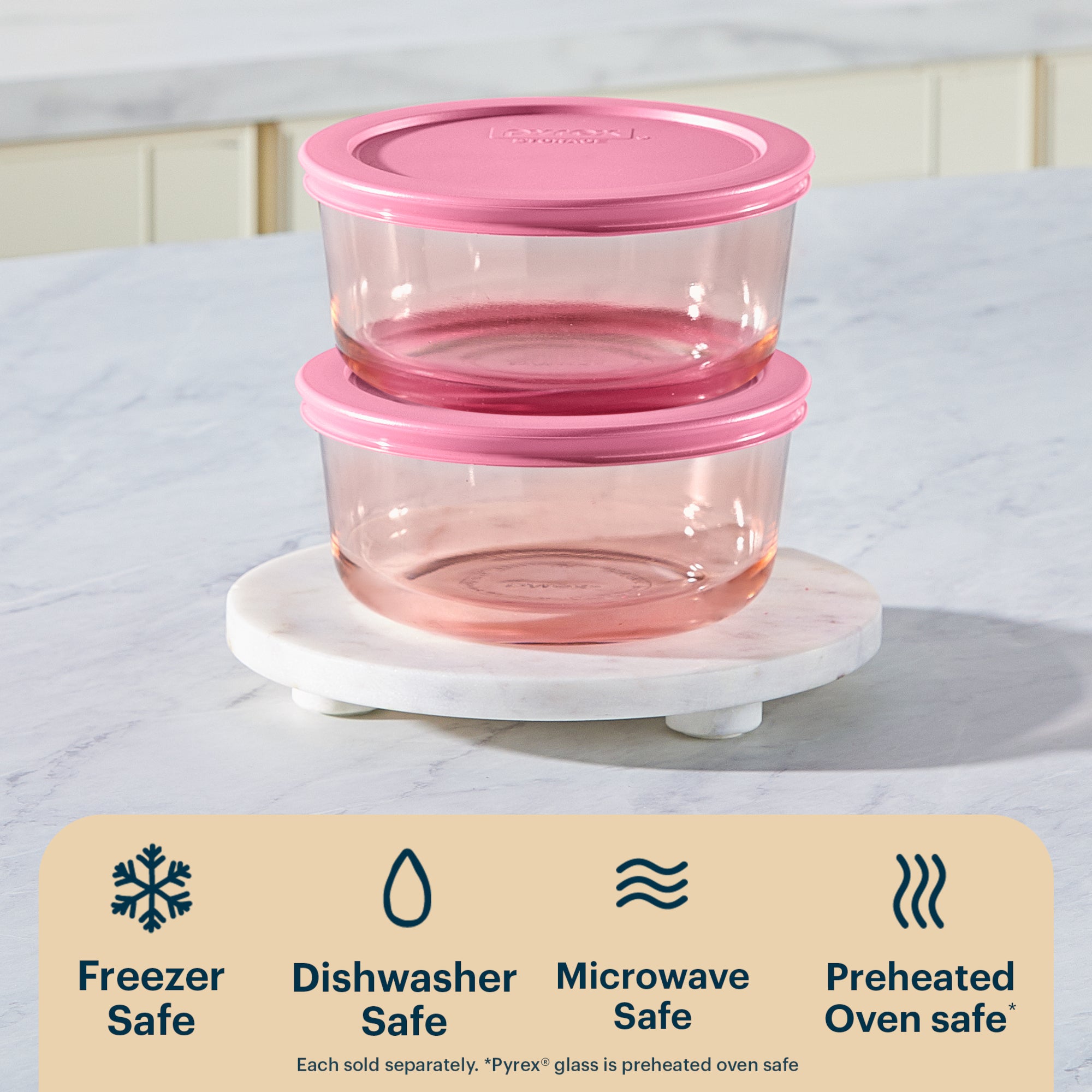 Pyrex? Simply Store? Tinted Glass 4-cup Round Storage Container with Lid. Pink - Image 4