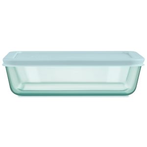 Pyrex? Simply Store? Tinted Glass 6-cup Rectangle Storage Container with Lid. Aqua