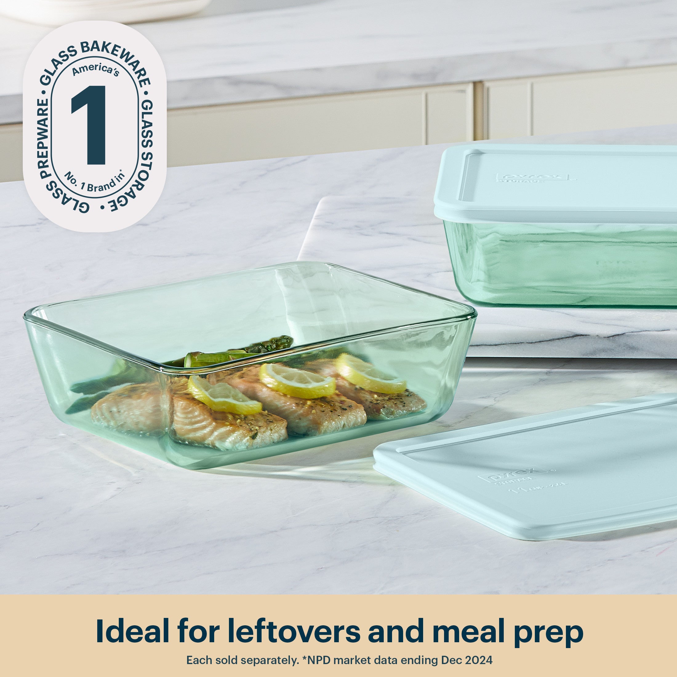 Pyrex Simply Store Tinted Glass 11-cup Rectangle Storage Container with Lid. Aqua - Image 3