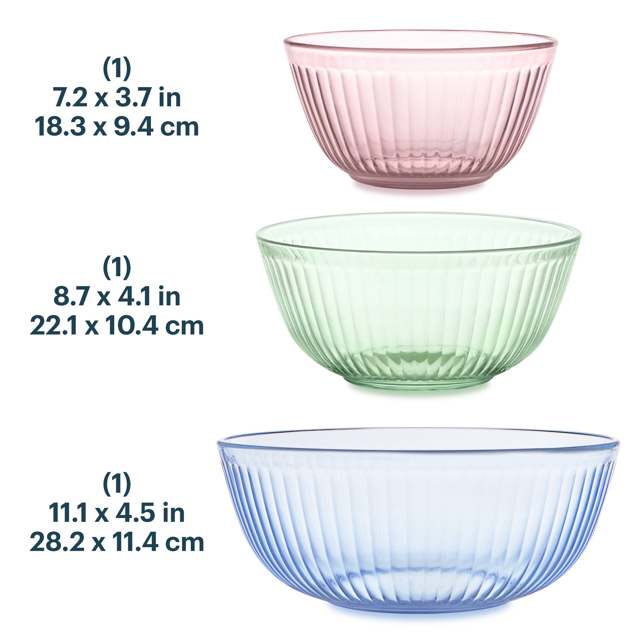 Pyrex Colors Sculpted Tinted 3-piece Mixing Bowl Set. No Lid (Pink.Green.Blue) - Image 3