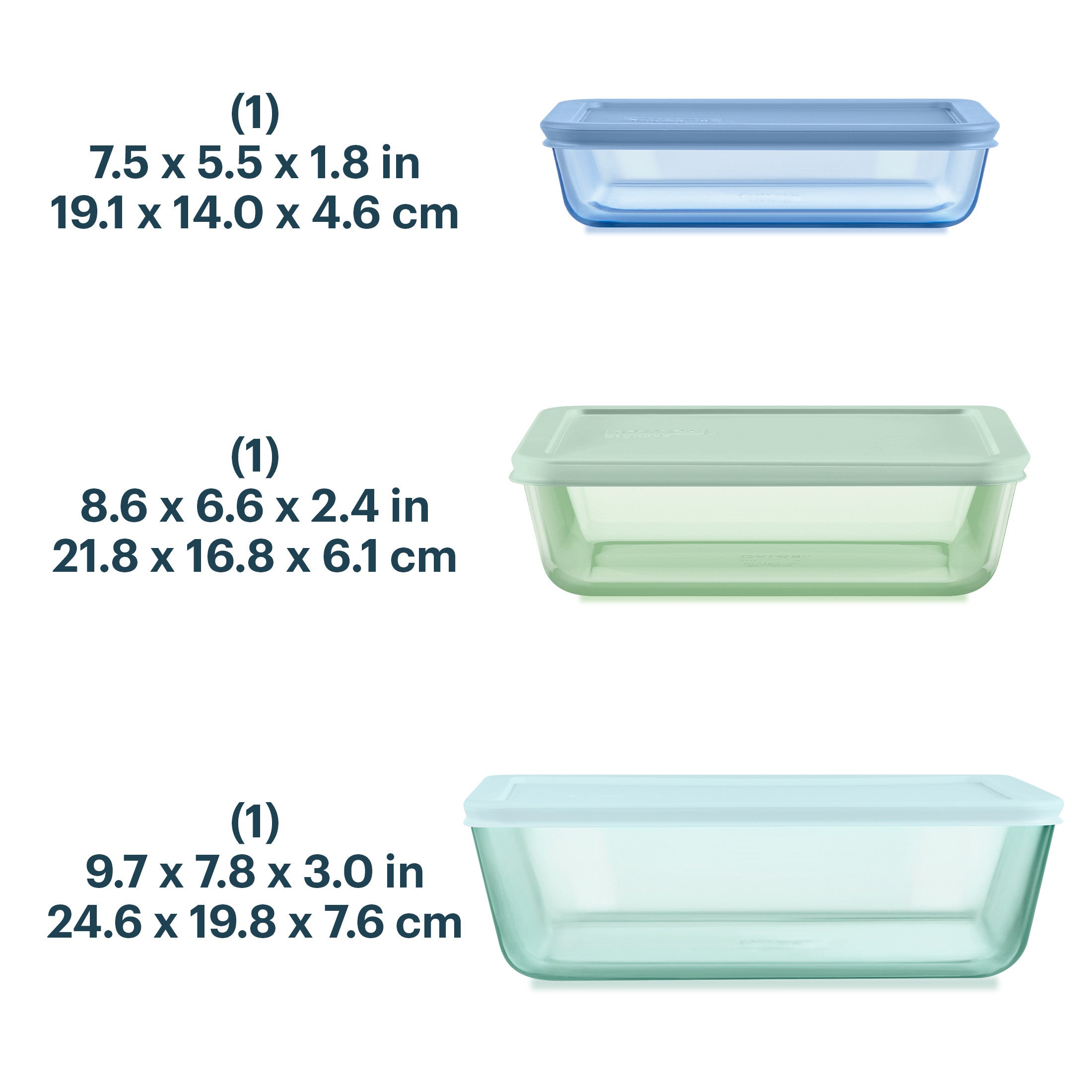 Pyrex Simply Store Tinted Glass Rectangle Storage Containers. 6-pc Set. Mixed Colors - Image 3