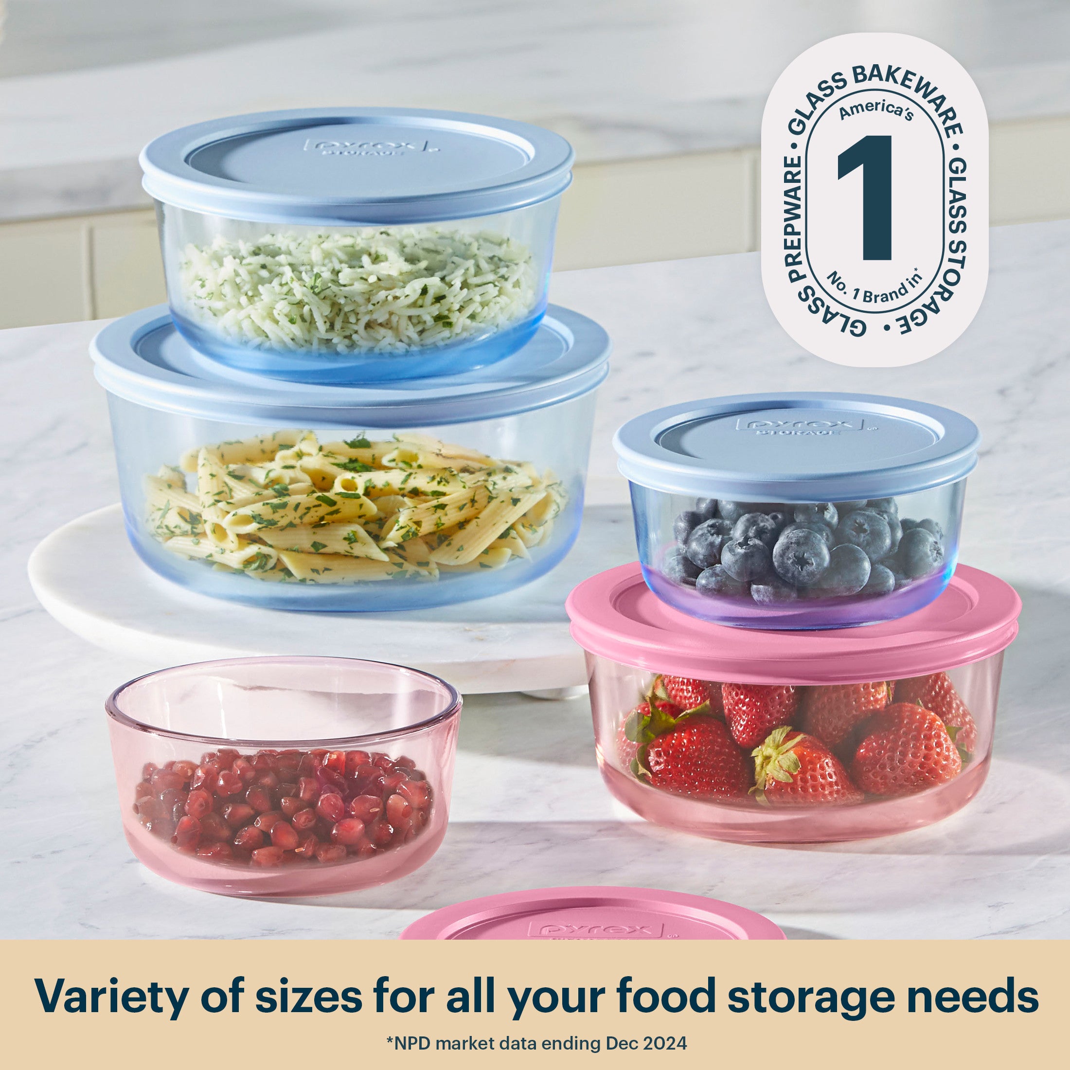 Pyrex Simply Store Tinted Glass Round Storage Containers. 10-pc Set. Mixed Colors - Image 2