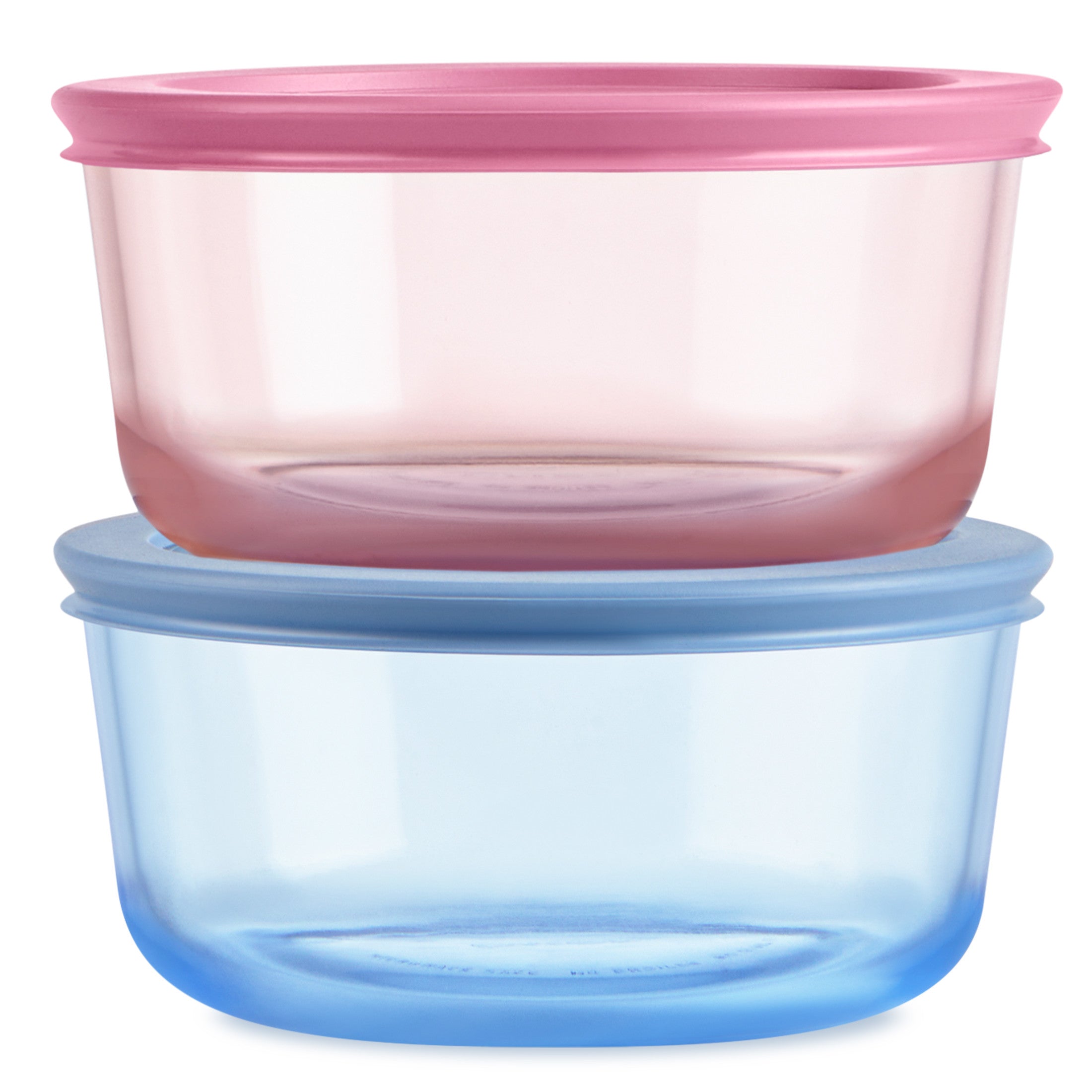 Pyrex Simply Store Tinted Glass 4-cup Round Storage Containers. 4-pc Set. Mixed Colors