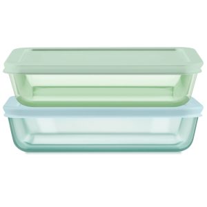 Pyrex Simply Store Tinted Glass 3-cup Rectangle Storage Containers. 4-pc Set. Mixed Colors