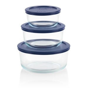 Pyrex Simply Store 6-piece Round Glass Food Storage Container Set with Blue Lids