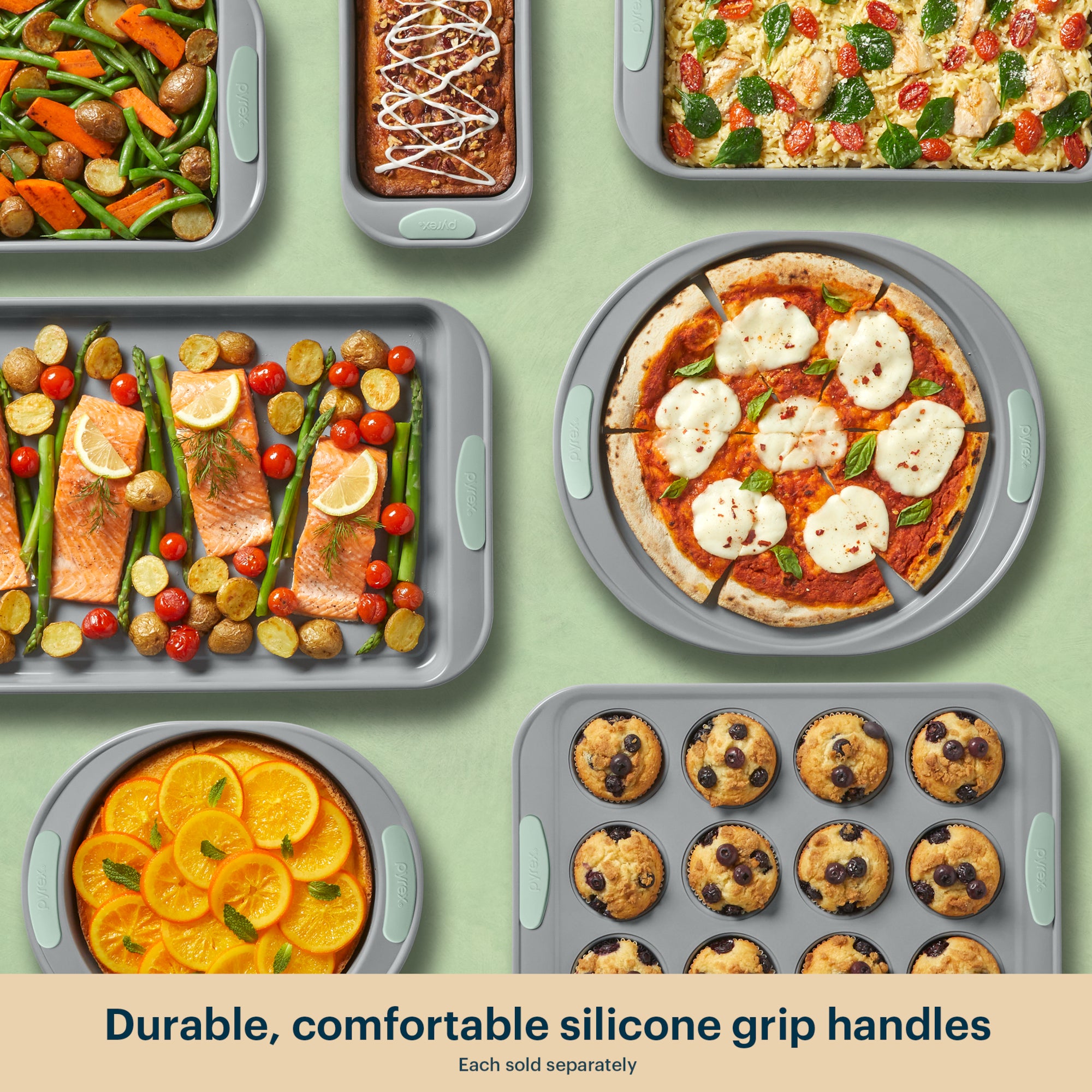 Pyrex? Metal Bakeware 3-Piece Large Cookie Sheet Set in Sage - Image 5