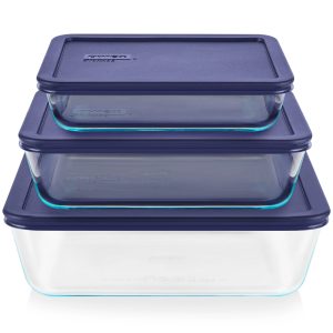 Pyrex Simply Store 6-piece Rectangular Glass Storage Set with Blue Lids