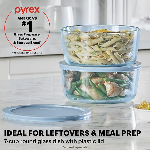 Pyrex Simply Store Tinted 7-cup Round Storage with Blue Plastic Lid - Image 2