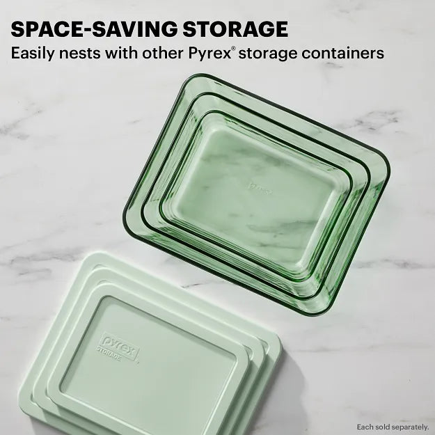 Pyrex Simply Store Tinted 6-cup Rectangle Storage with Green Plastic Lid - Image 4