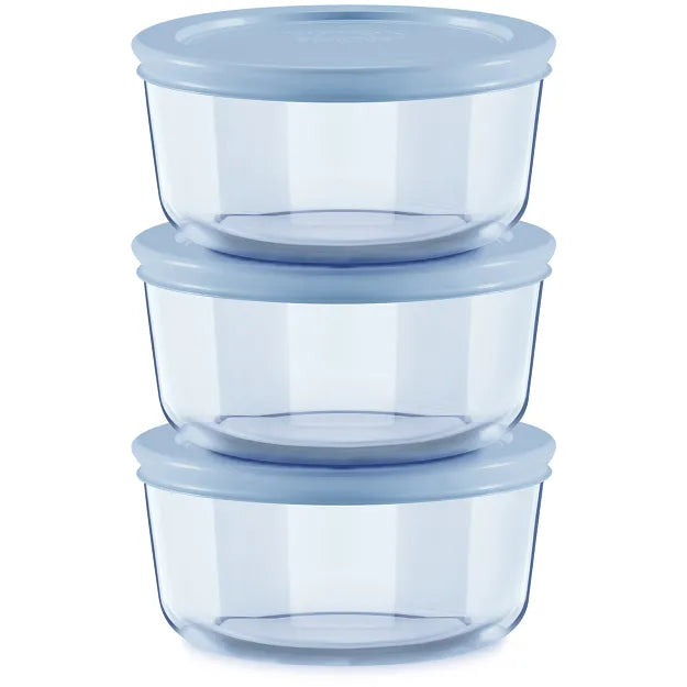 Pyrex Simply Store Tinted 6-piece Round Storage Value Pack with Blue Plastic Lids