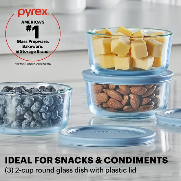 Pyrex Simply Store Tinted 6-piece Round Storage Value Pack with Blue Plastic Lids - Image 2