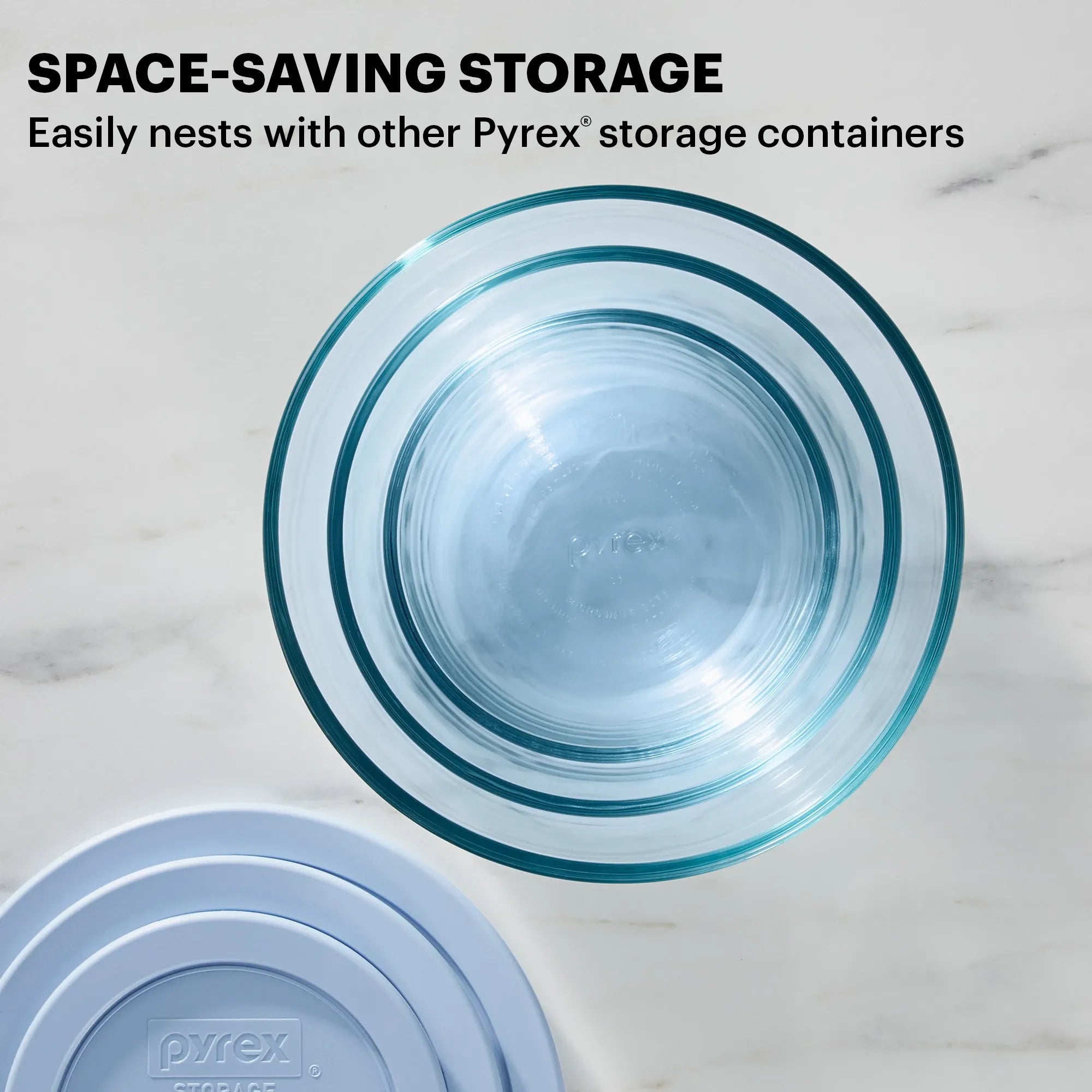 Pyrex? Simply Store? Tinted 6-piece Round Storage Set with Blue Plastic Lids - Image 4