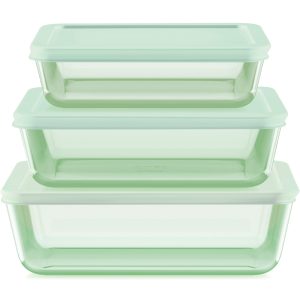 Pyrex Simply Store Tinted 6-piece Rectangle Storage Set with Plastic Lids. Green
