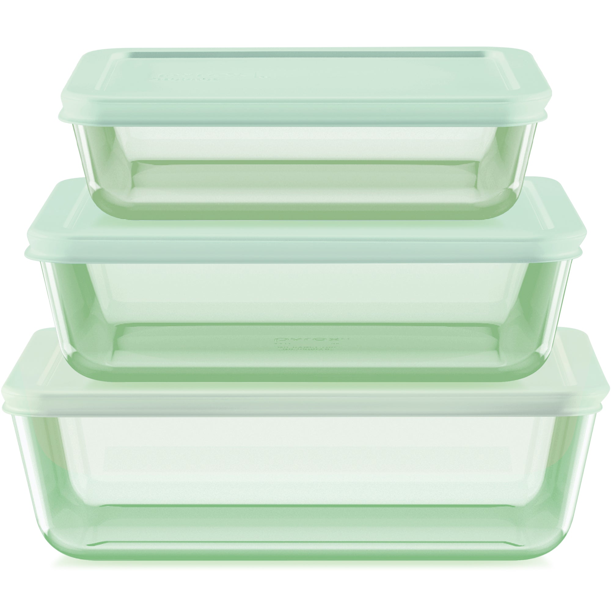 Pyrex Simply Store Tinted 6-piece Rectangle Storage Set with Plastic Lids. Green