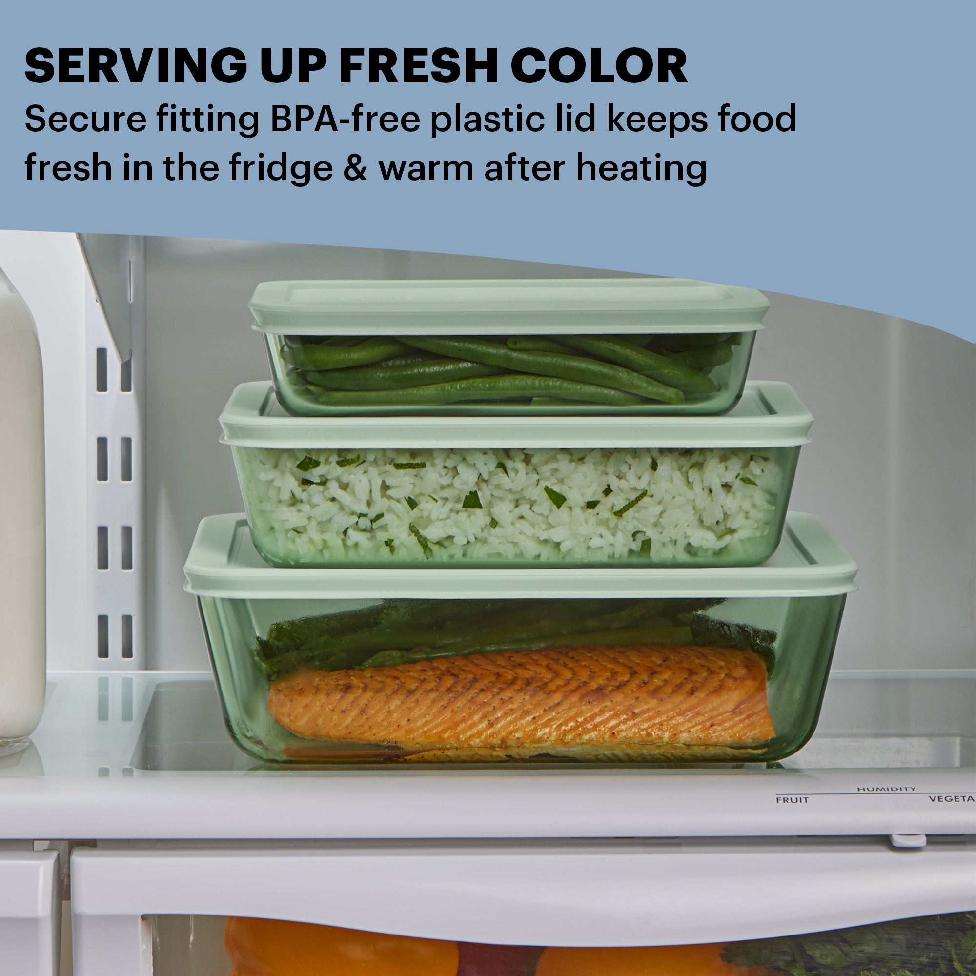 Pyrex Simply Store Tinted 6-piece Rectangle Storage Set with Plastic Lids. Green - Image 4