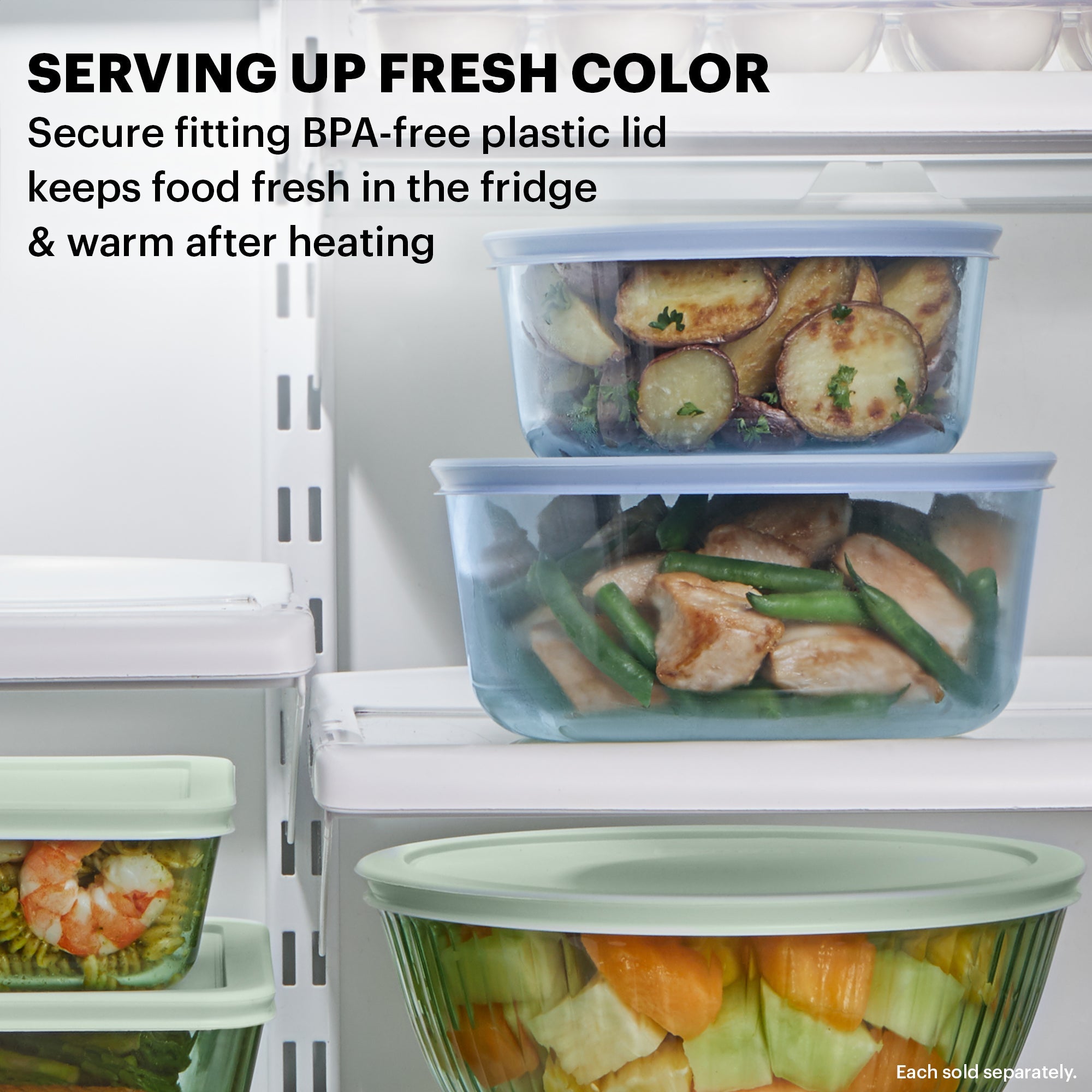 Pyrex Simply Store Tinted 10-piece Round Storage Set with Blue Plastic Lids - Image 3