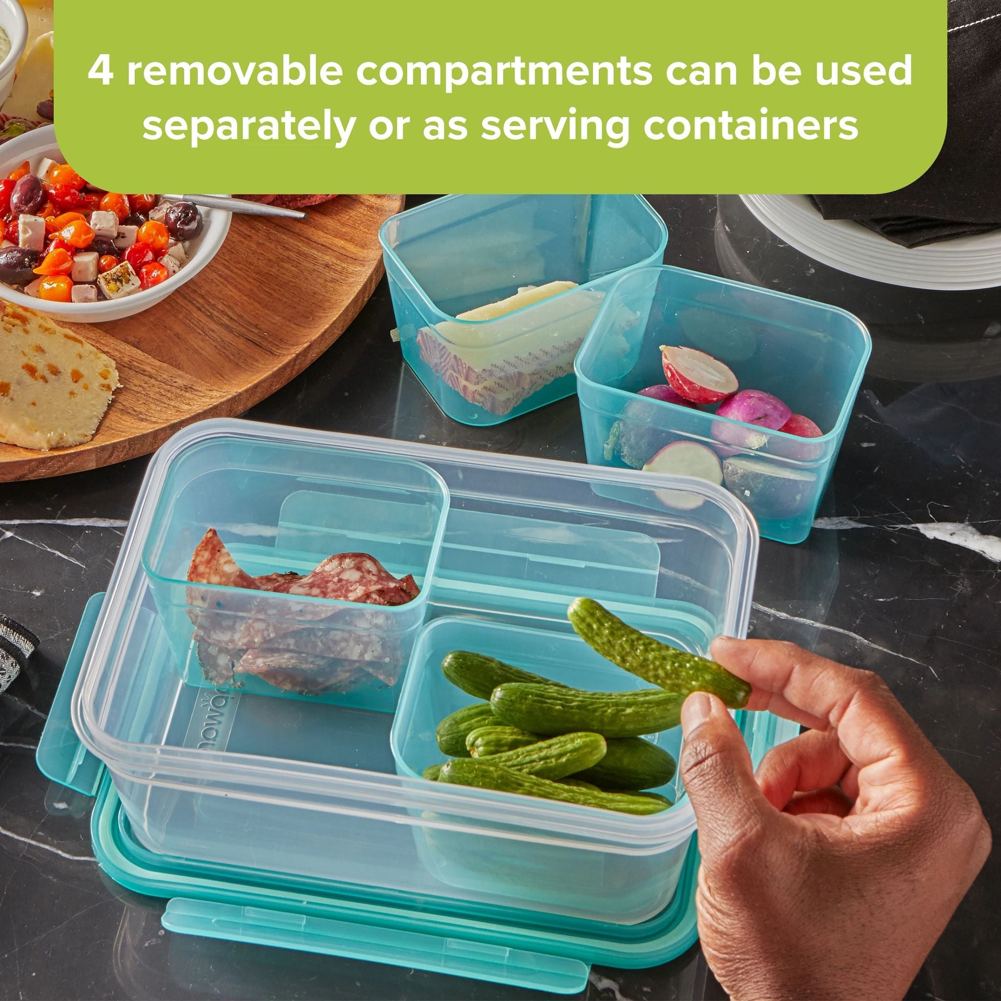 Snapware? Meal Prep Divided: 8.5-cup Rectangle Storage Container. 4-Section - Image 2