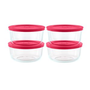Pyrex Simply Store 8-piece Glass Food Storage Container Set with Red Lids