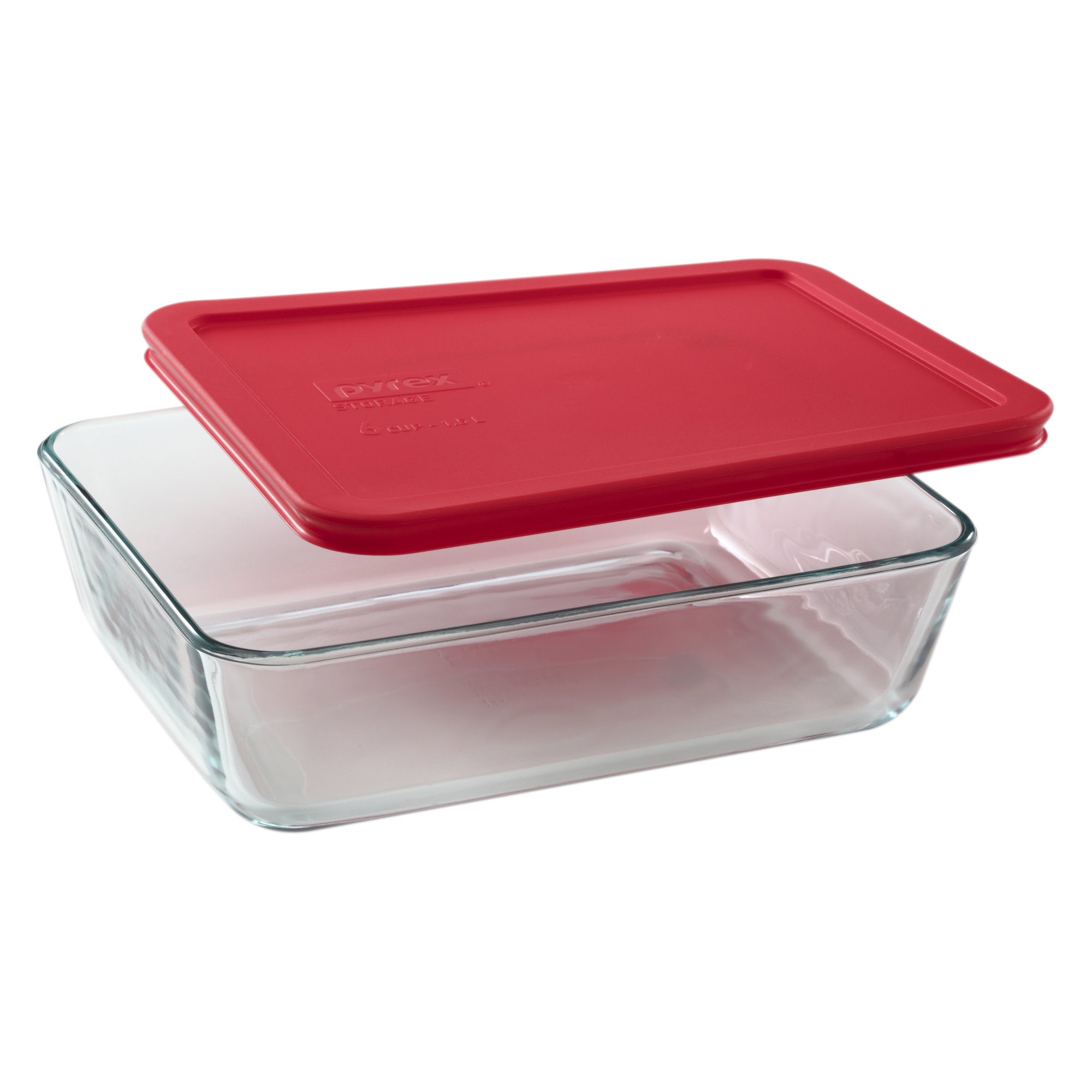 Pyrex? Simply Store? 6-cup Rectangular Glass Food Storage Container with Red Lid