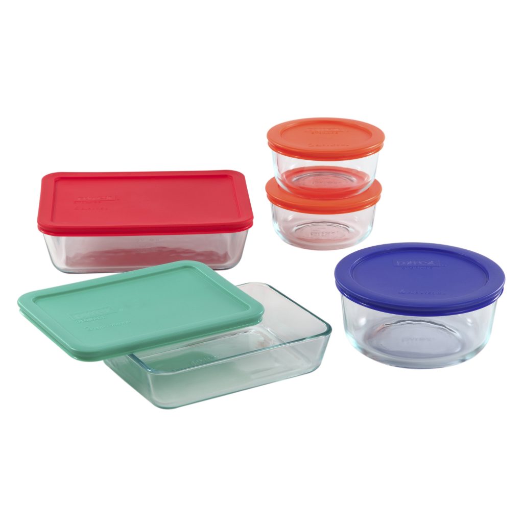 Pyrex Simply Store 10-piece Glass Food Storage Container Set with Assorted Colored Lids